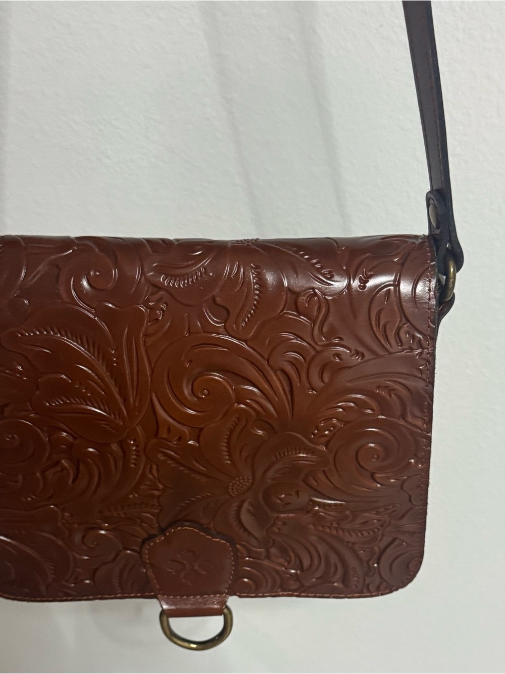Patricia Nash Brown Tooled Leather Crossbody Bag